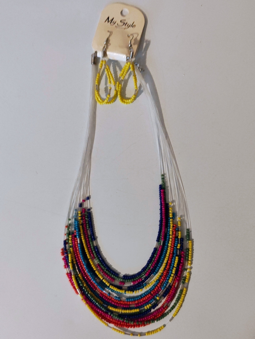 Multicolor Layered Beaded Necklace — Bright Yellow Accent